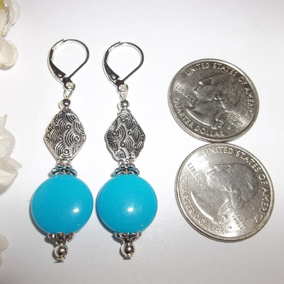 Turquoise Blue Statement Earrings Set Jewelry Fashion Accessory Dangle Gift 6489 - Picture 3 of 10